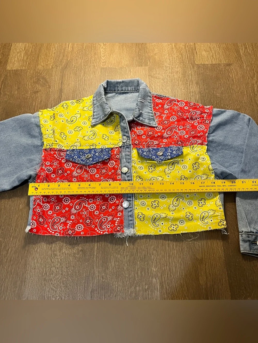 Handmade Bandana Patchwork Cropped Denim Jacket/NWOT (S)